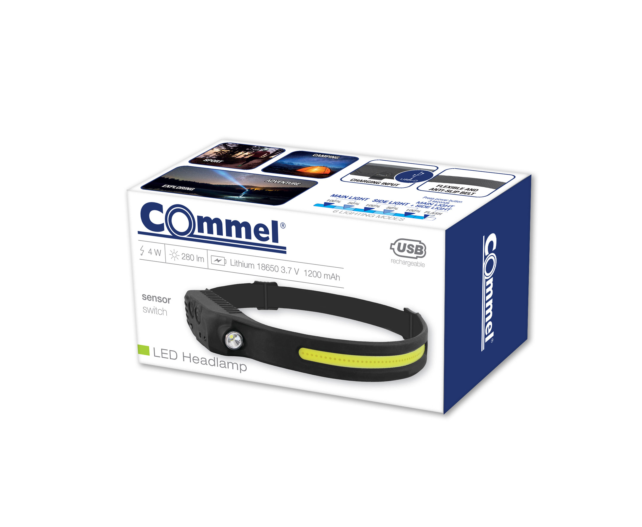 COMMEL LED svjetiljka punjiva naglavna 4W 280lm senzor crna 401-213 - Slika 3