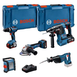 BOSCH aku set - GSB 18V-65 + GBH 18V-26 + GWS 18V-11 + GSA 18V-LI +  GLI 18V-1200C 3xAku 5,0Ah 2x L-Boxx