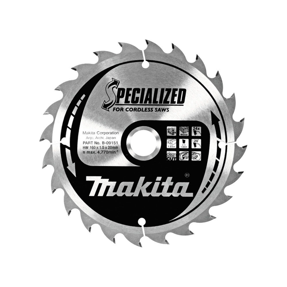 MAKITA list kružne pile za drvo 160x20x1,5 mm, 24Z, Specialized B-09151
