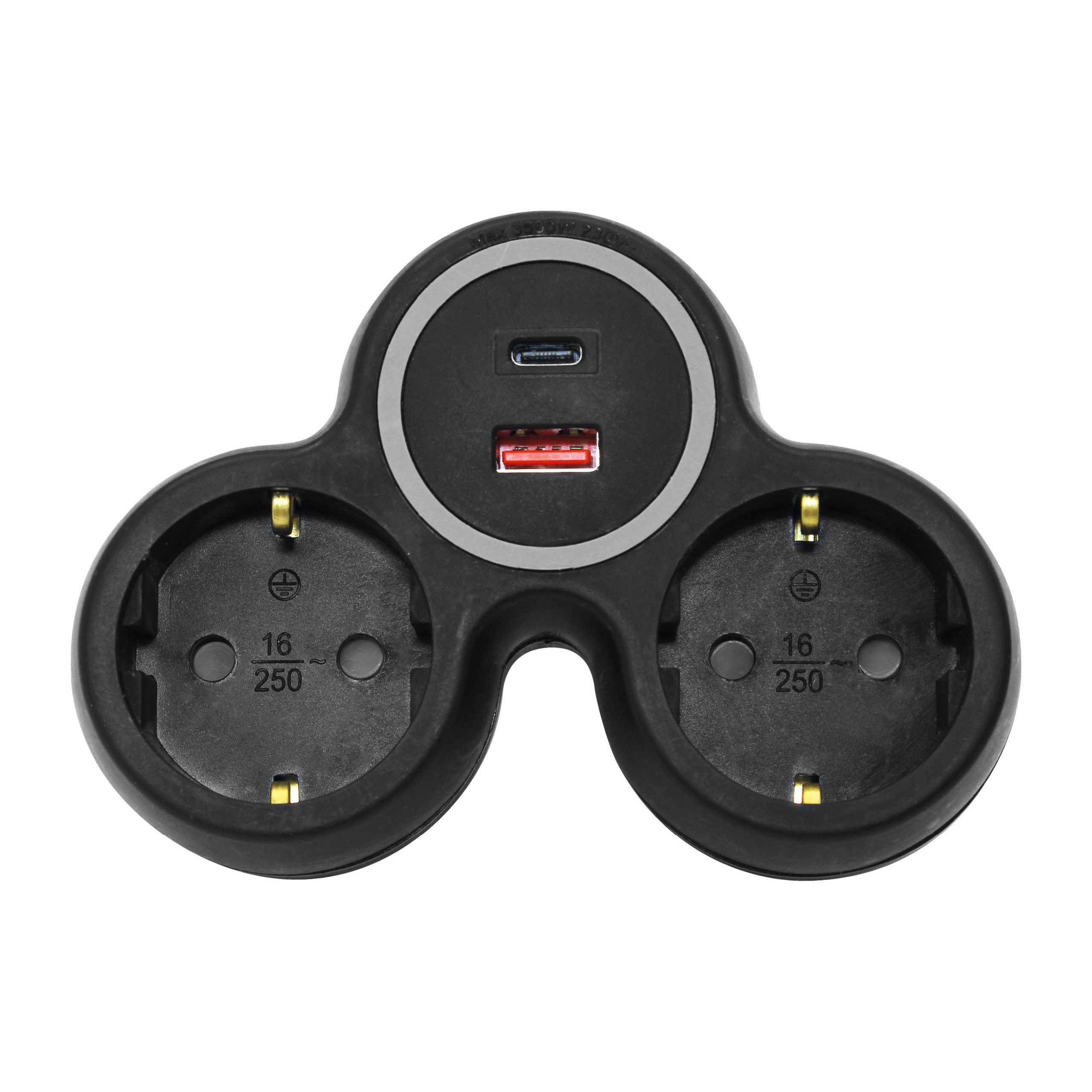 COMMEL razdjelnik 3x utičnica USB 16A crni 240-803 - Slika 2