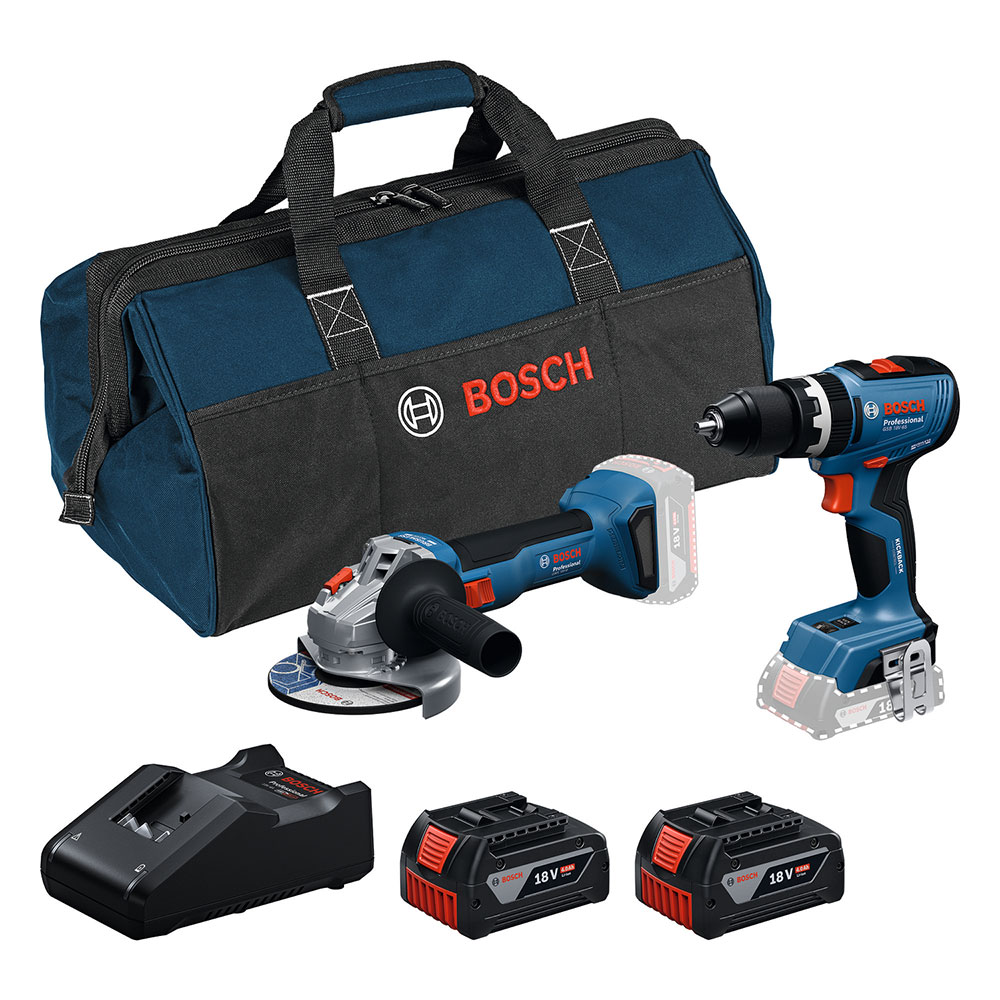 BOSCH aku set - aku udarna bušilica GSB 18V-65 + aku brusilica GWS 18V-8 2xAku 4,0Ah torba