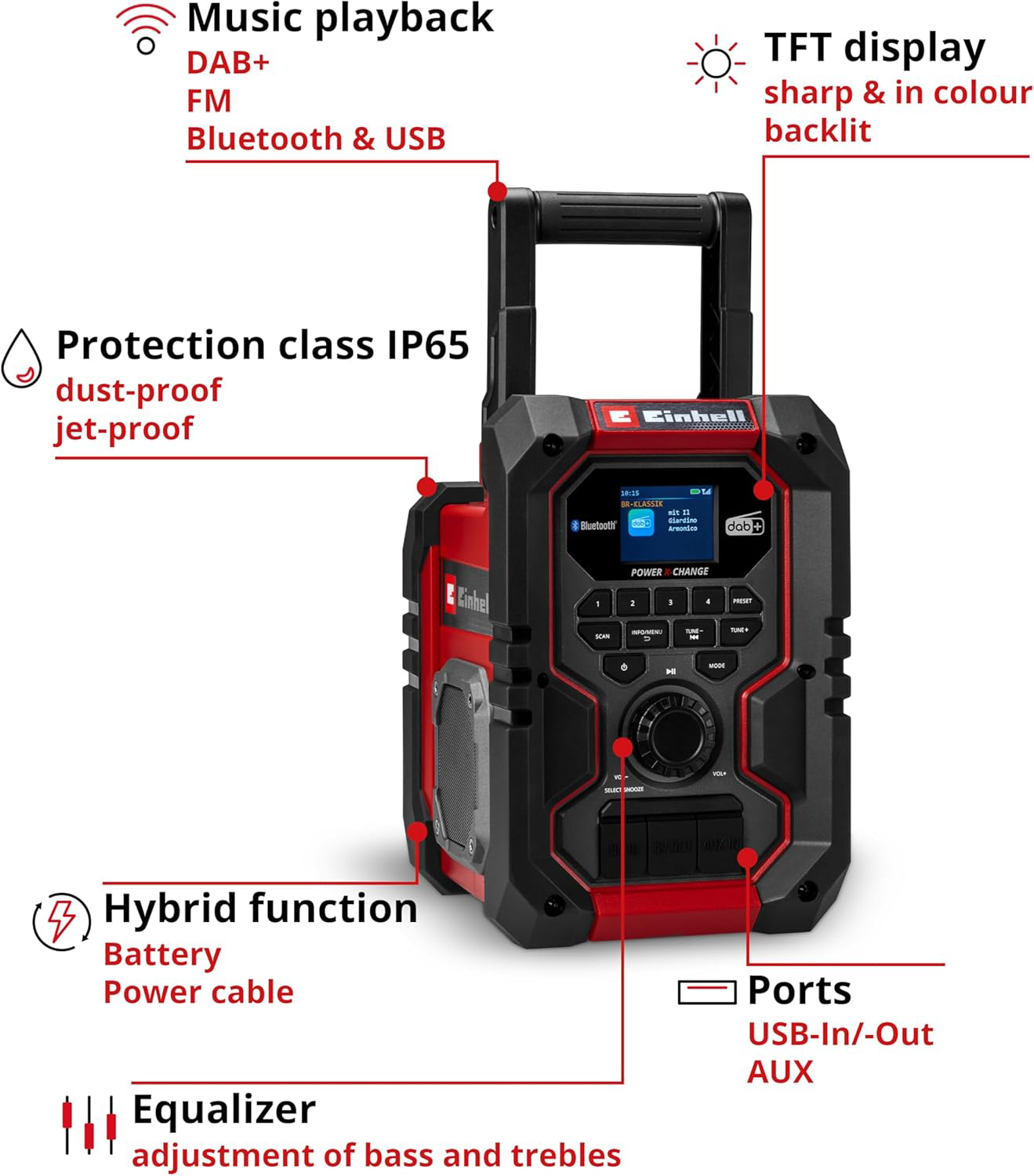 EINHELL aku bluetooth radio TE-CR 18 Li DAB+/FM/BT PXC 18V bez baterije - Slika 2