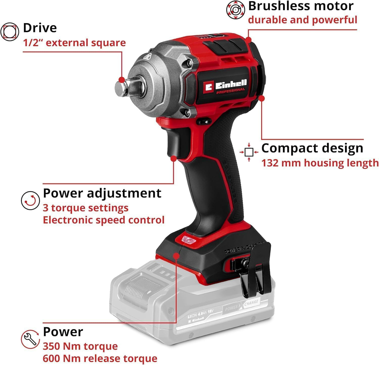 EINHELL PROFESSIONAL aku udarni odvijač TP-CW 18/350-C Li BL PXC 18V bez baterije - Slika 2
