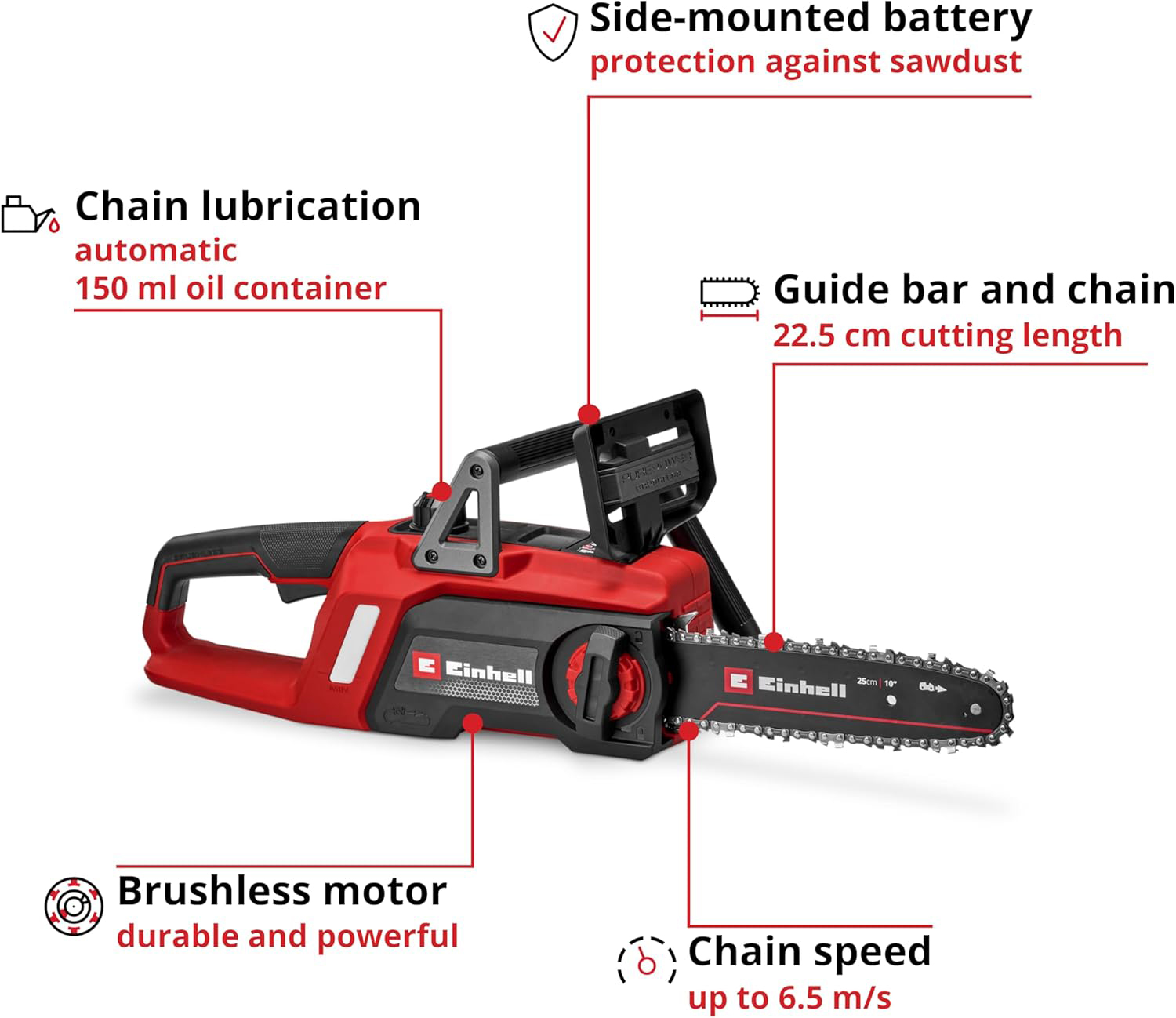 EINHELL aku lančana pila GE-LC 18/25 Li BL PXC 18V bez baterije - Slika 2