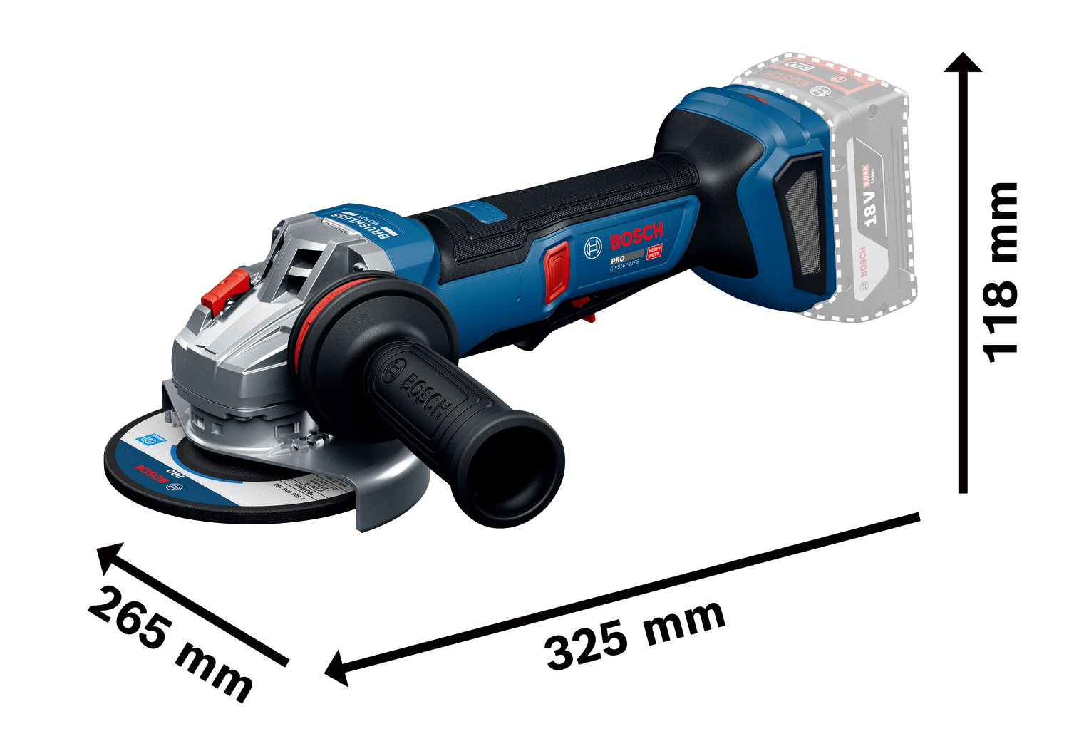 BOSCH aku kutna brusilica GWS 18V-11 PS 18V bez baterije - Slika 2