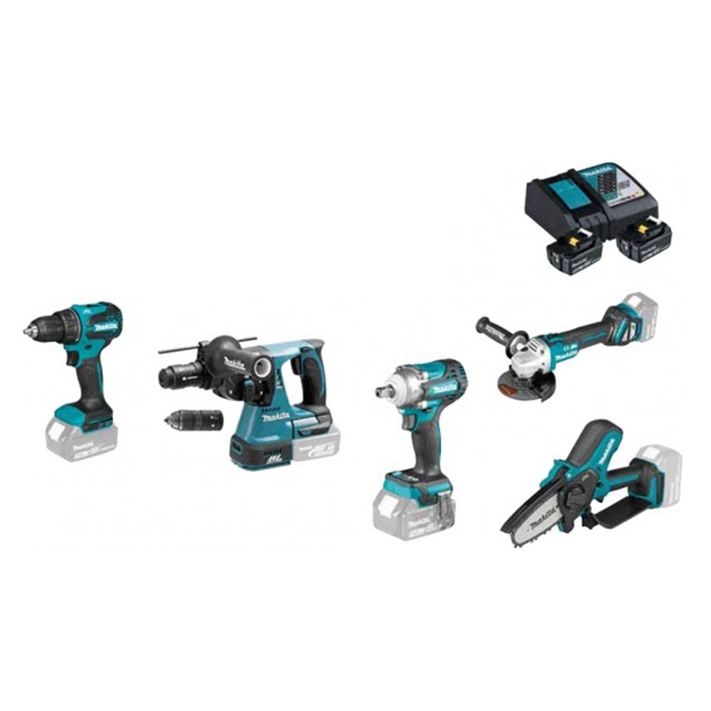MAKITA aku set alata - DDF490 + DHR243 + DGA513 + DTW301 + DUC101 2xAku 18V 5,0Ah DC18RC