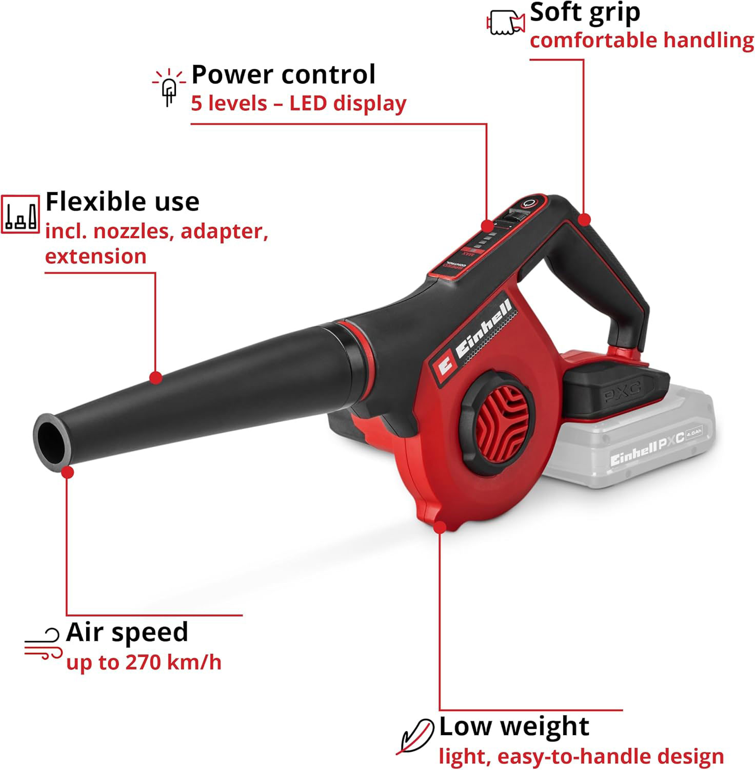 EINHELL aku puhač za lišće TE-CB 18/270 Li PXC 18V bez baterije - Slika 2