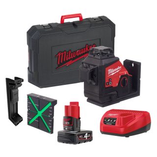 MILWAUKEE aku križni laserski nivelir 3PL-401C M12 12V 4,0Ah kovčeg