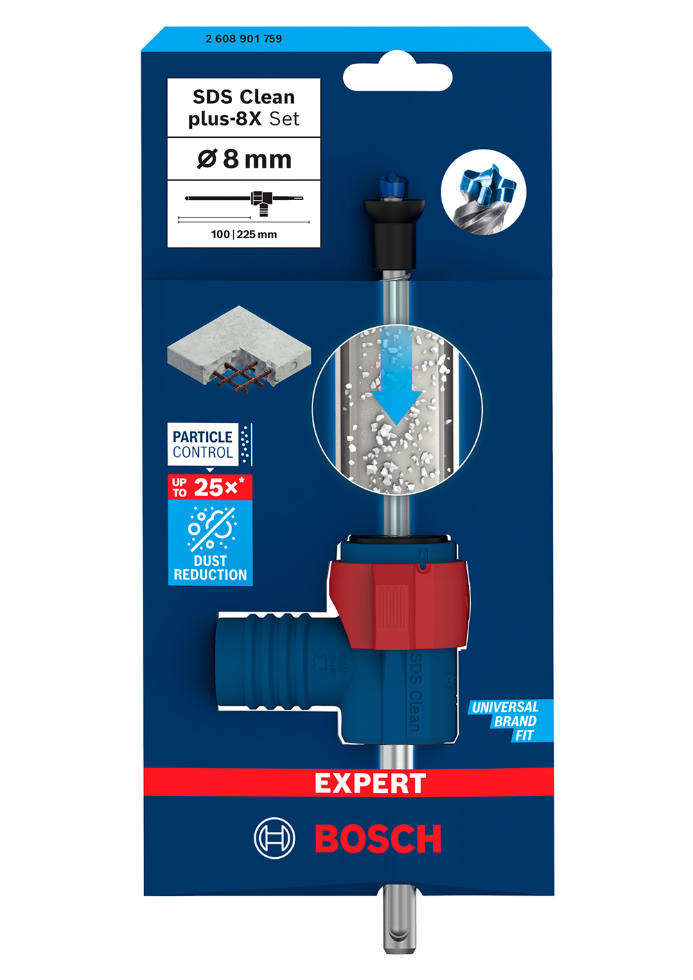 BOSCH set svrdla za armirani beton EXPERT SDS Clean plus-8X, 8x100x225 mm + priključak SDS plus - Slika 2