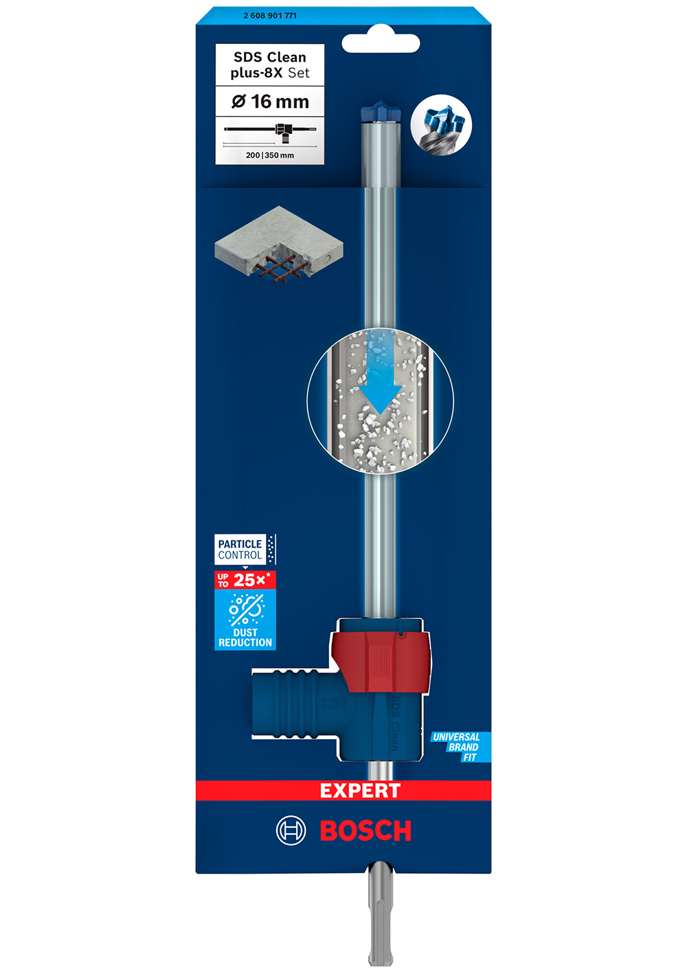 BOSCH set svrdla za armirani beton EXPERT SDS Clean plus-8X, 16x200x350 mm + priključak SDS plus - Slika 2